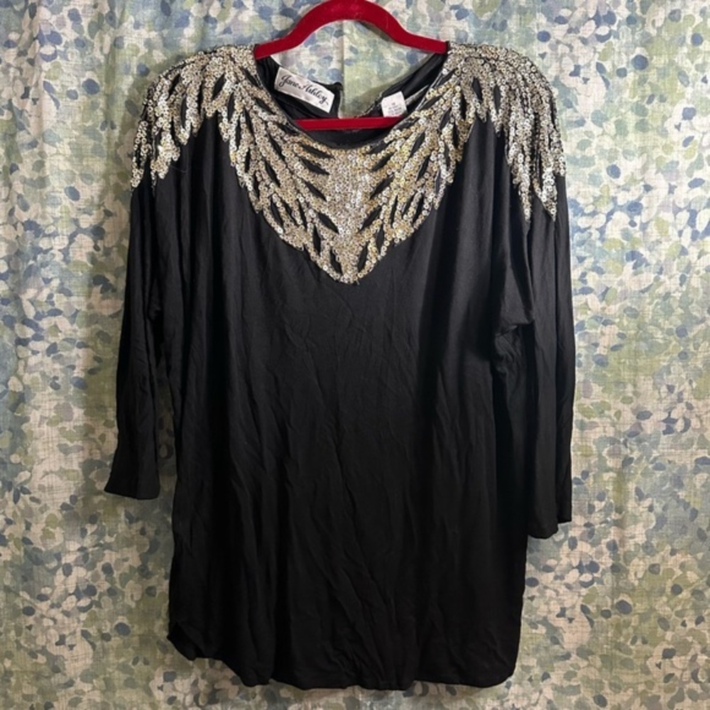Jane Ashley Vintage Sequin Embellished Black Top 16